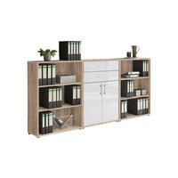 AKTENSCHRANK Sonoma Eiche, Weiß Hochglanz  - Weiß Hochglanz/Sonoma Eiche, MODERN, Holzwerkstoff (253,2/113,6/33cm) - MID.YOU