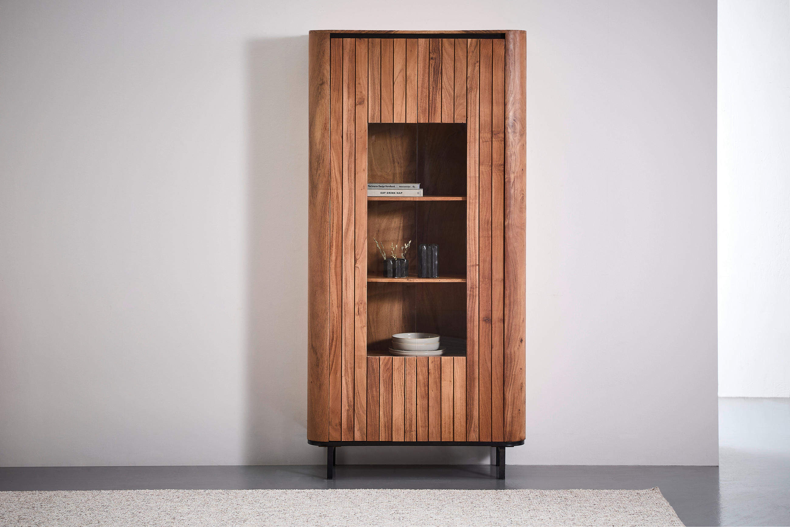 VITRINE in furniert, massiv Akazie Naturfarben  - Transparent/Schwarz, KONVENTIONELL, Glas/Holz (99/200/42cm) - Livetastic