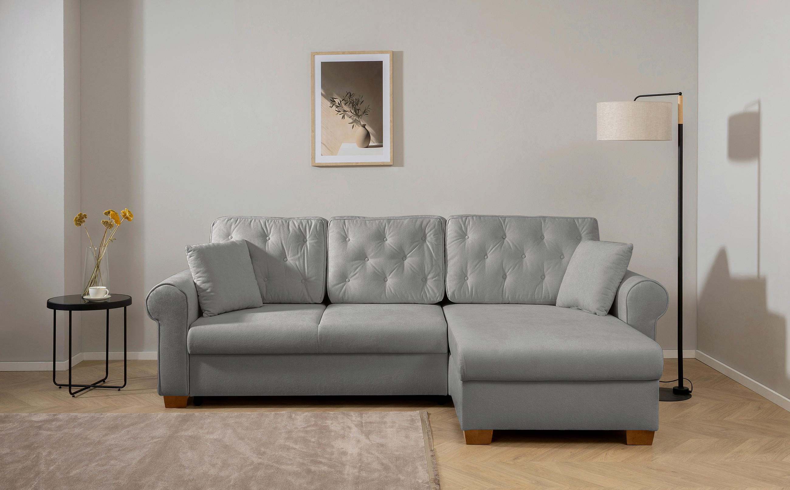 ECKSOFA Arles Grau  - Buchefarben/Grau, Design, Holz/Textil (266/161cm) - MID.YOU
