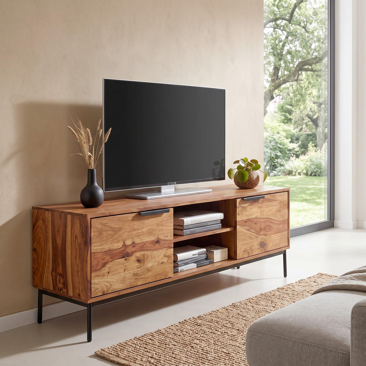 SIDEBOARD 147/51/38 cm  - Sheeshamfarben/Schwarz, Design, Holz/Metall (147/51/38cm) - MID.YOU