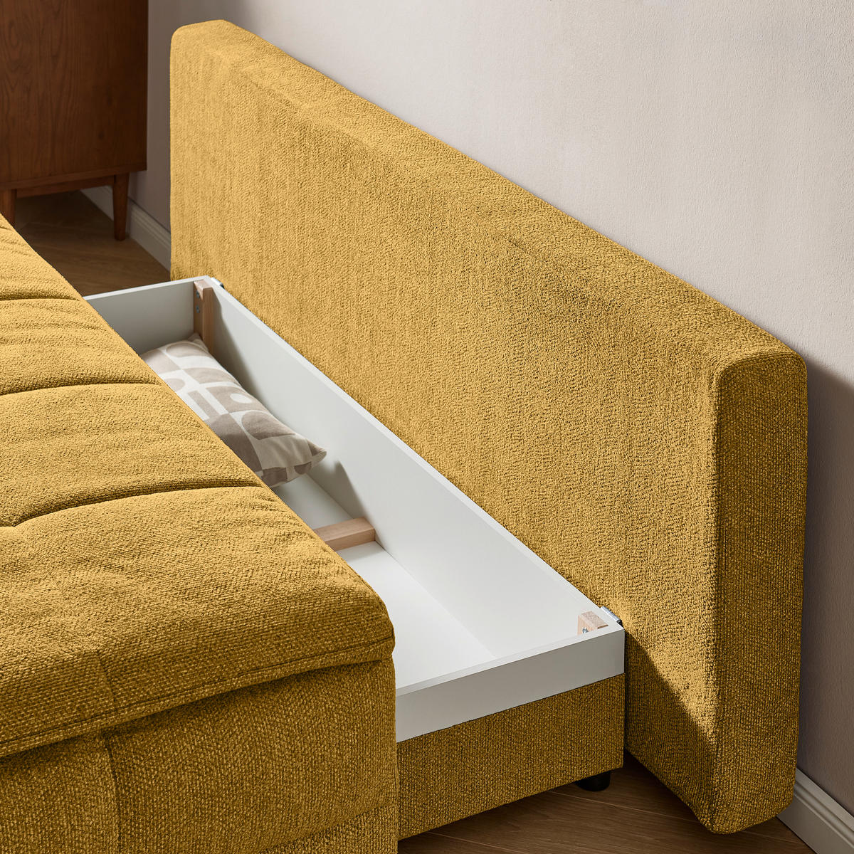 SCHLAFSOFA in Flachgewebe Senfgelb  - Senfgelb/Schwarz, Design, Textil/Metall (197/95/92cm) - Stylife