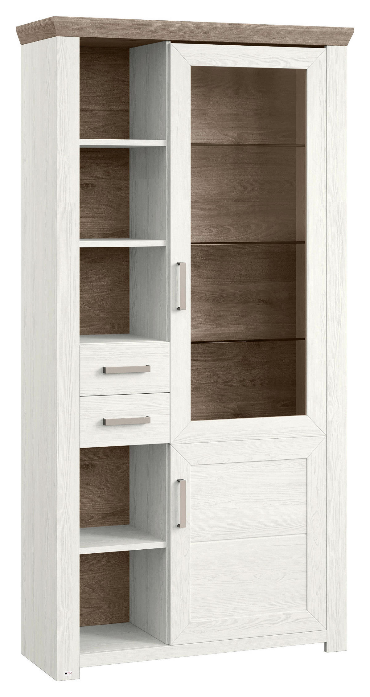 VITRINE in Weiß, Eichefarben  - Eichefarben/Weiß, Design, Glas/Holzwerkstoff (104,5/206,6/42,2cm) - SetOne by Musterring