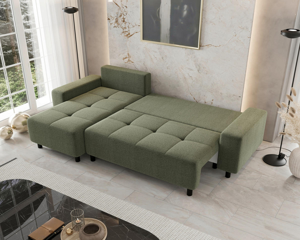ECKSOFA  in Jacquard Olivgrün  - Schwarz/Olivgrün, MODERN, Kunststoff/Textil (144/246cm) - Carryhome