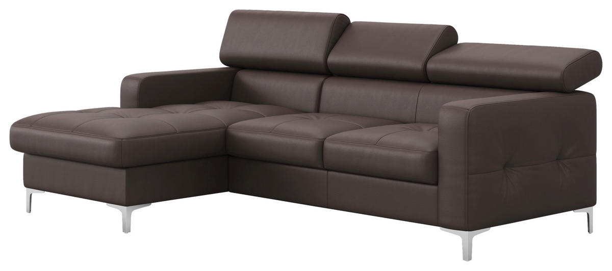 ECKSOFA in Echtleder Graubraun  168/227 cm  - Chromfarben/Graubraun, Design, Leder/Metall (168/227cm) - Livetastic
