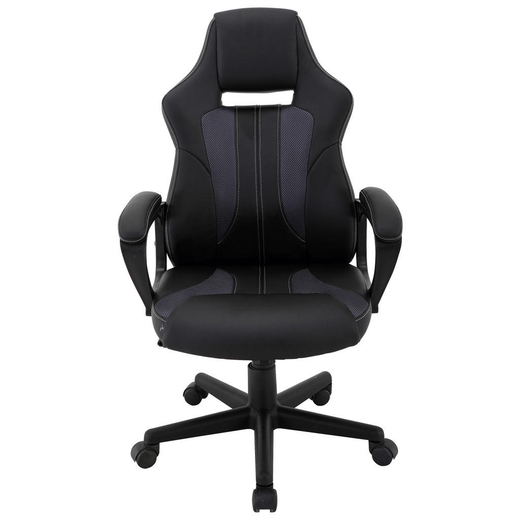 SCAUN DE GAMING in imitație piele, plasă tensionată gri, negru