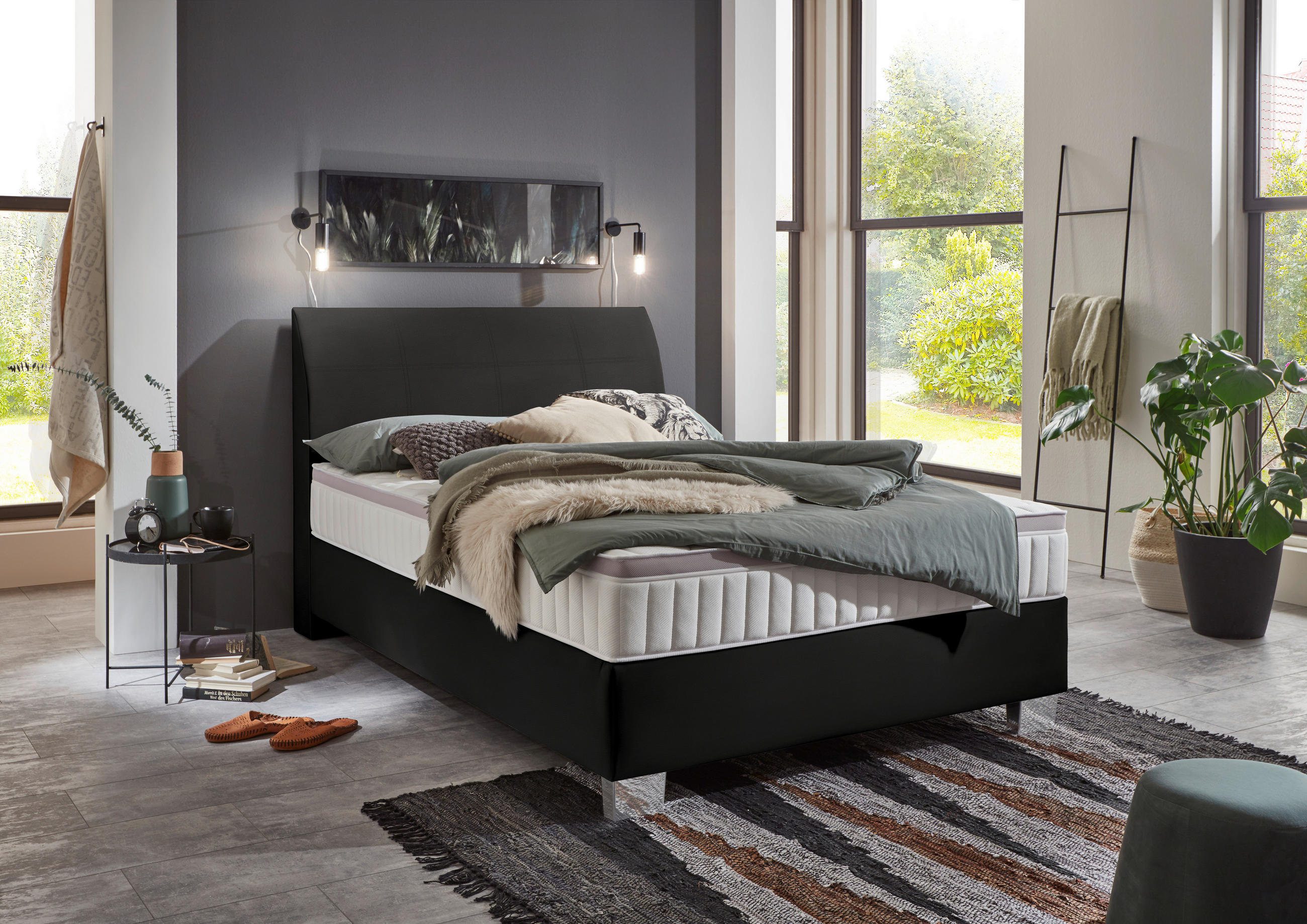 BOXSPRINGBETT 120/200 cm  in Schwarz  - Chromfarben/Schwarz, KONVENTIONELL, Kunststoff/Textil (120/200cm) - Hom`in