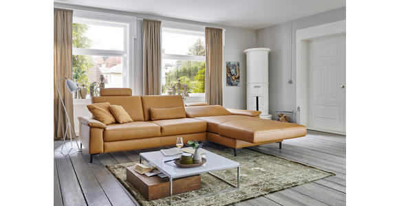 ECKSOFA in Echtleder Currygelb 334/176 cm - Currygelb/Schwarz, Design, Leder/Metall (334/176cm) - Dieter Knoll