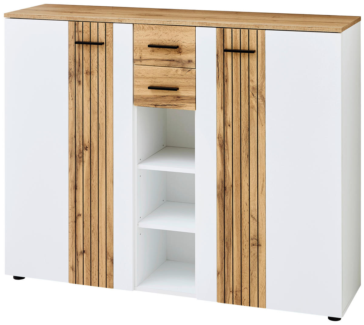 BOTNÍK, bílá, barvy dubu, 135/106/38 cm - bílá/černá, Basics, kompozitní dřevo/plast (135/106/38cm) - Xora