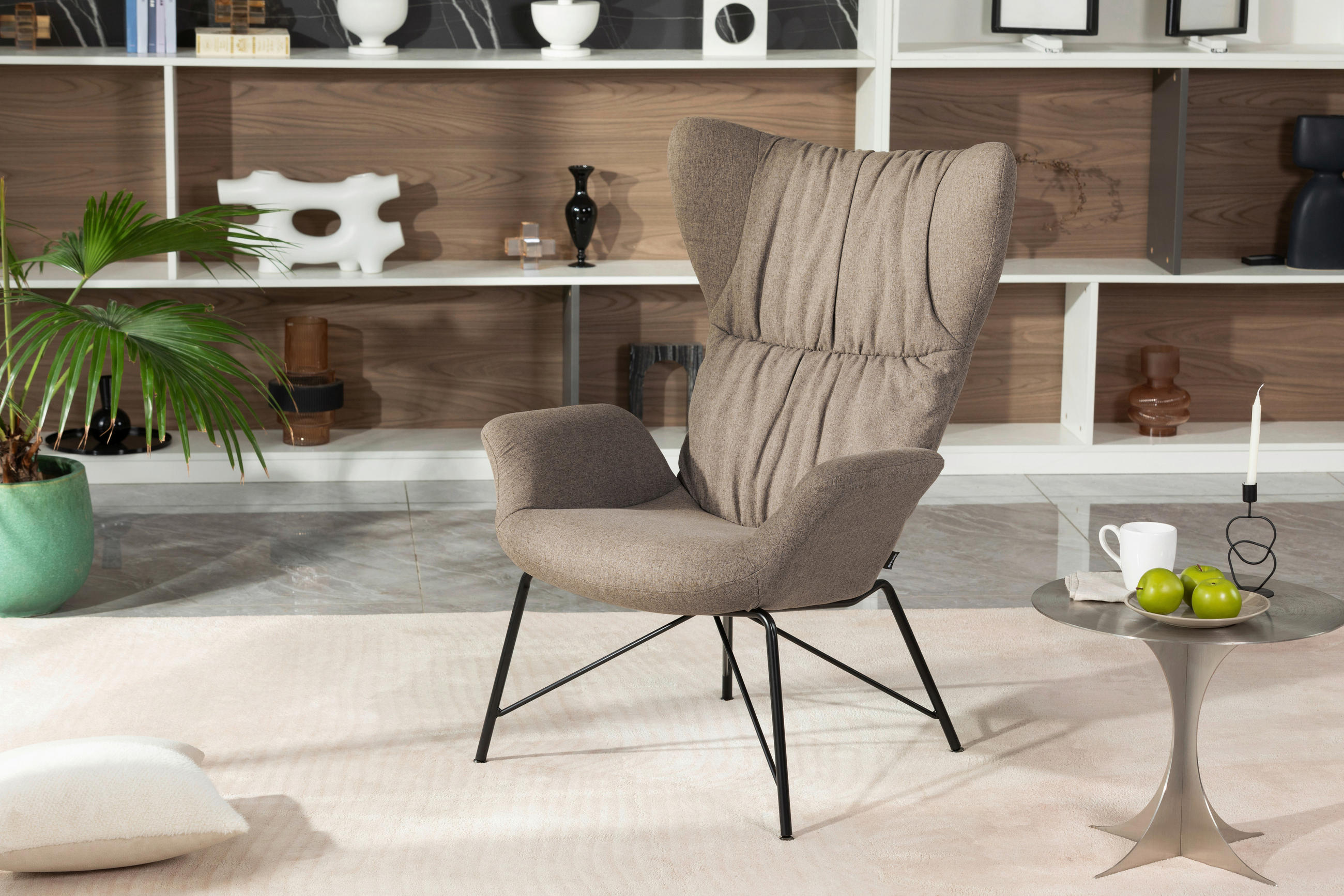 OHRENSESSEL Webstoff Braun - Schwarz/Braun, Design, Textil/Metall (76/108/80cm) - MID.YOU