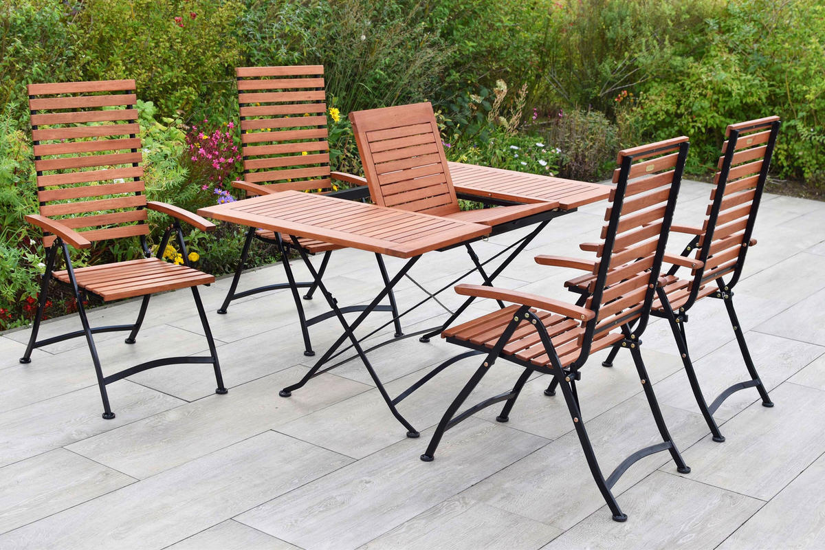 GARTENTISCHGRUPPE EukalyptusholzHartholz Stahl  - Schwarz/Naturfarben, KONVENTIONELL, Holz/Metall - Gardenson