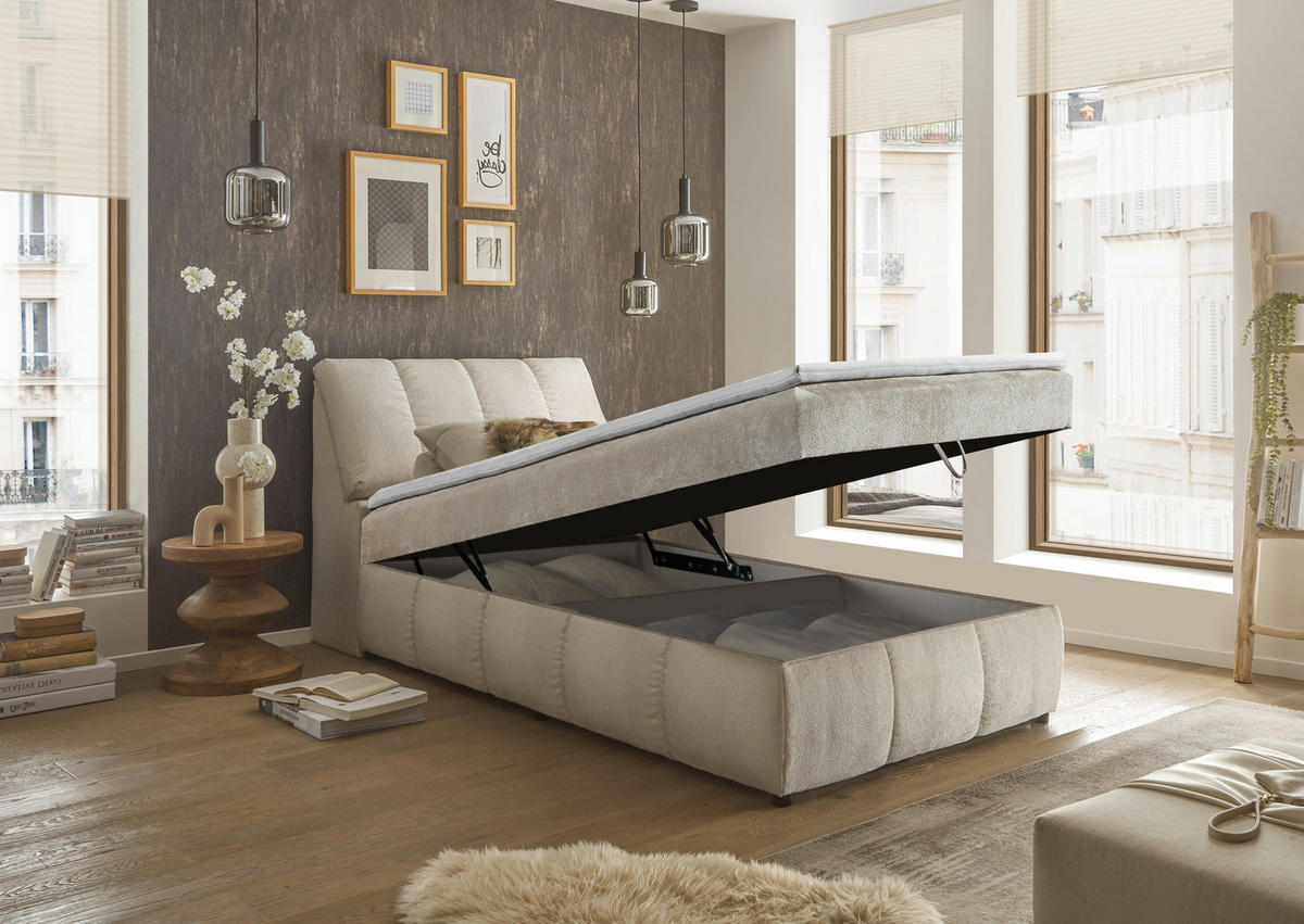 BOXBETT 120/200 cm  in Beige  - Beige/Schwarz, Modern, Holzwerkstoff/Kunststoff (120/200cm) - MID.YOU