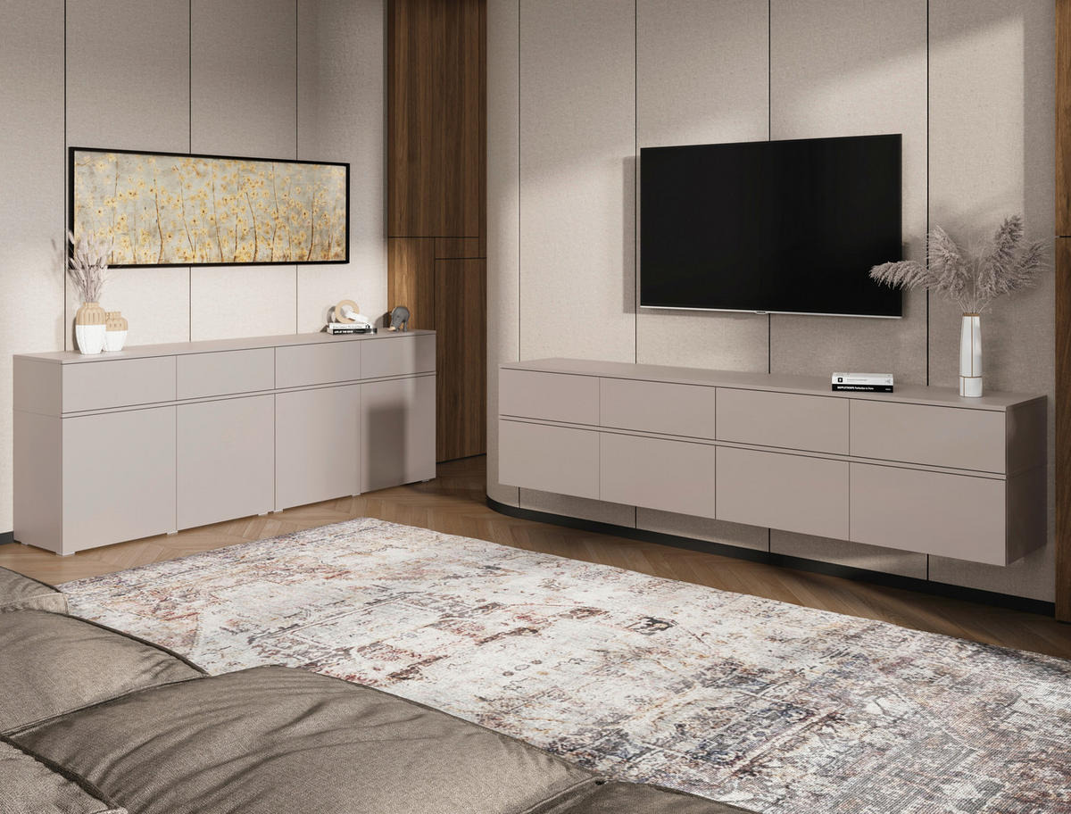 SIDEBOARD  220/80/40 cm 4 Schublade(n)  - Kaschmir/Silberfarben, Design, Holzwerkstoff/Kunststoff (220/80/40cm) - Xora