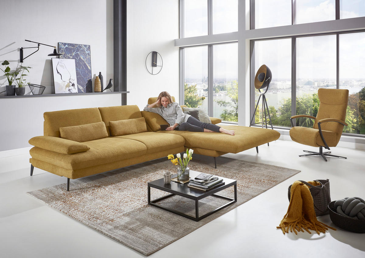 ECKSOFA in Chenille Currygelb  - Currygelb/Schwarz, Design, Textil/Metall (310/180cm) - Dieter Knoll