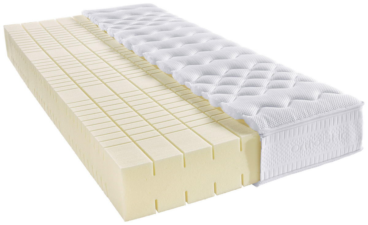 KALTSCHAUMMATRATZE ORTHO STAR MED KS, 90/190 cm, Höhe ca.: 21 cm, H3 = fest, 7-Zonen - Weiß, KONVENTIONELL, Textil (90/190cm) - Novel