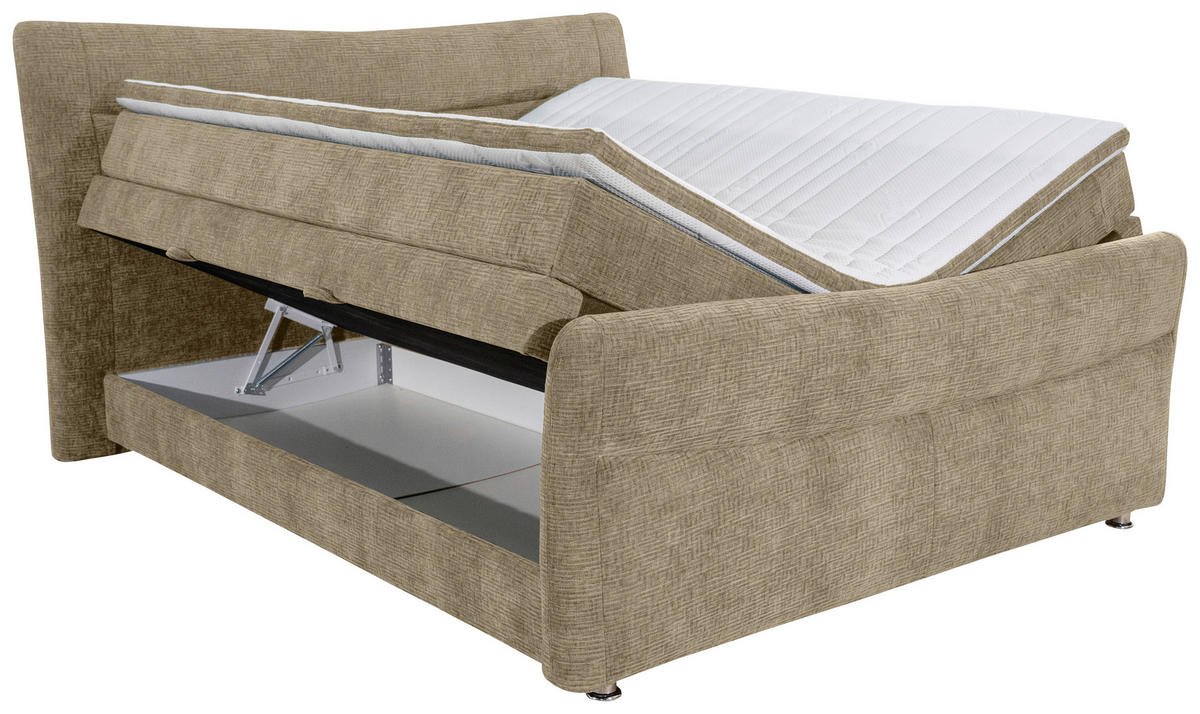BOXSPRINGBETT 180/200 cm  in Hellbraun  - Chromfarben/Hellbraun, Konventionell, Textil/Metall (180/200cm) - Esposa