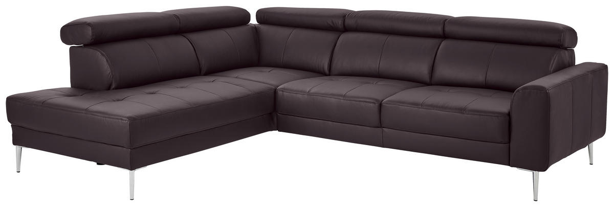 ECKSOFA in Echtleder Braun  - Chromfarben/Braun, Design, Leder/Metall (213/262cm) - Hom`in