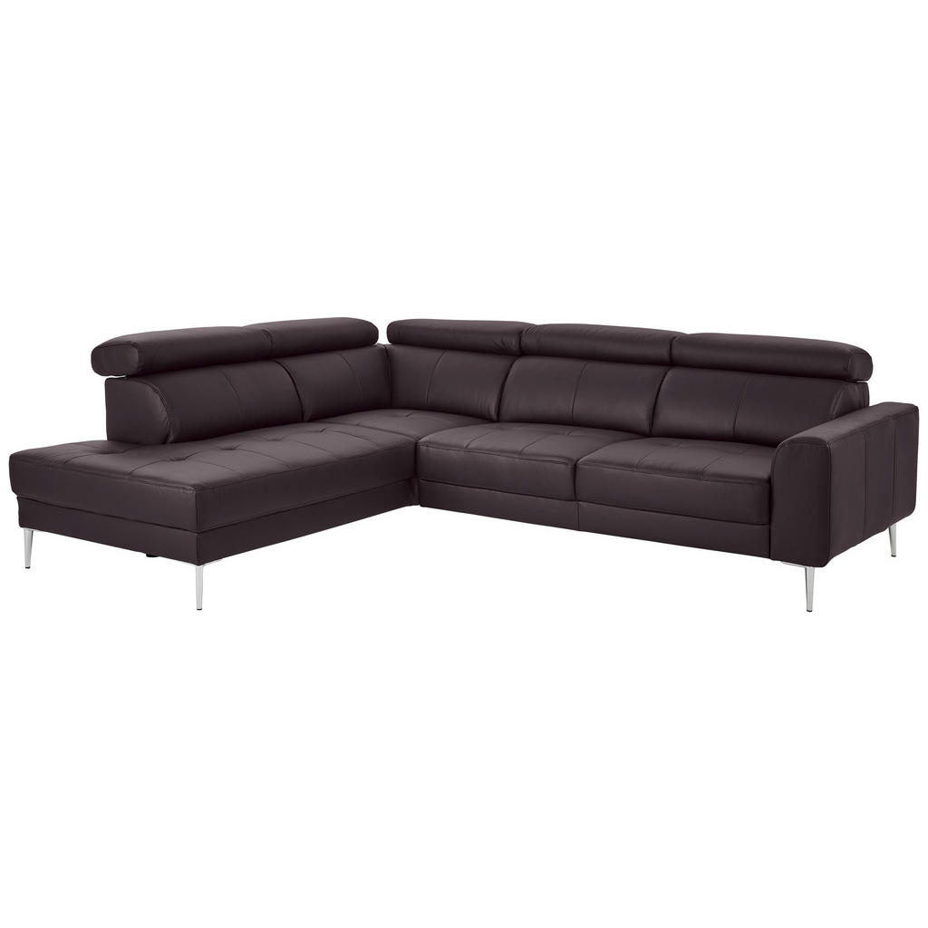 Thumbnail - Hom`in Ecksofa, Braun, Leder, Echtleder, Rindleder, 4-Sitzer, Ottomane links, L-Form, 262x213 cm, Blauer Engel, Goldenes...
