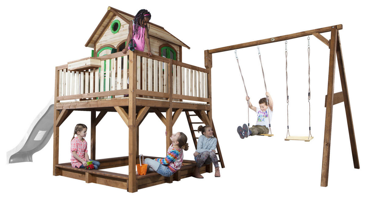 SPIELTURM 613/291/277 cm  - Braun/Weiß, KONVENTIONELL, Holz (613/291/277cm) - Ambia Garden