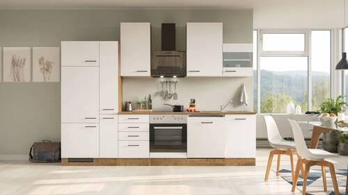 KÜCHENBLOCK 310 cm in Eichefarben, Magnolie - Eichefarben/Magnolie, MODERN, Holzwerkstoff/Metall (310cm) - FlexWell