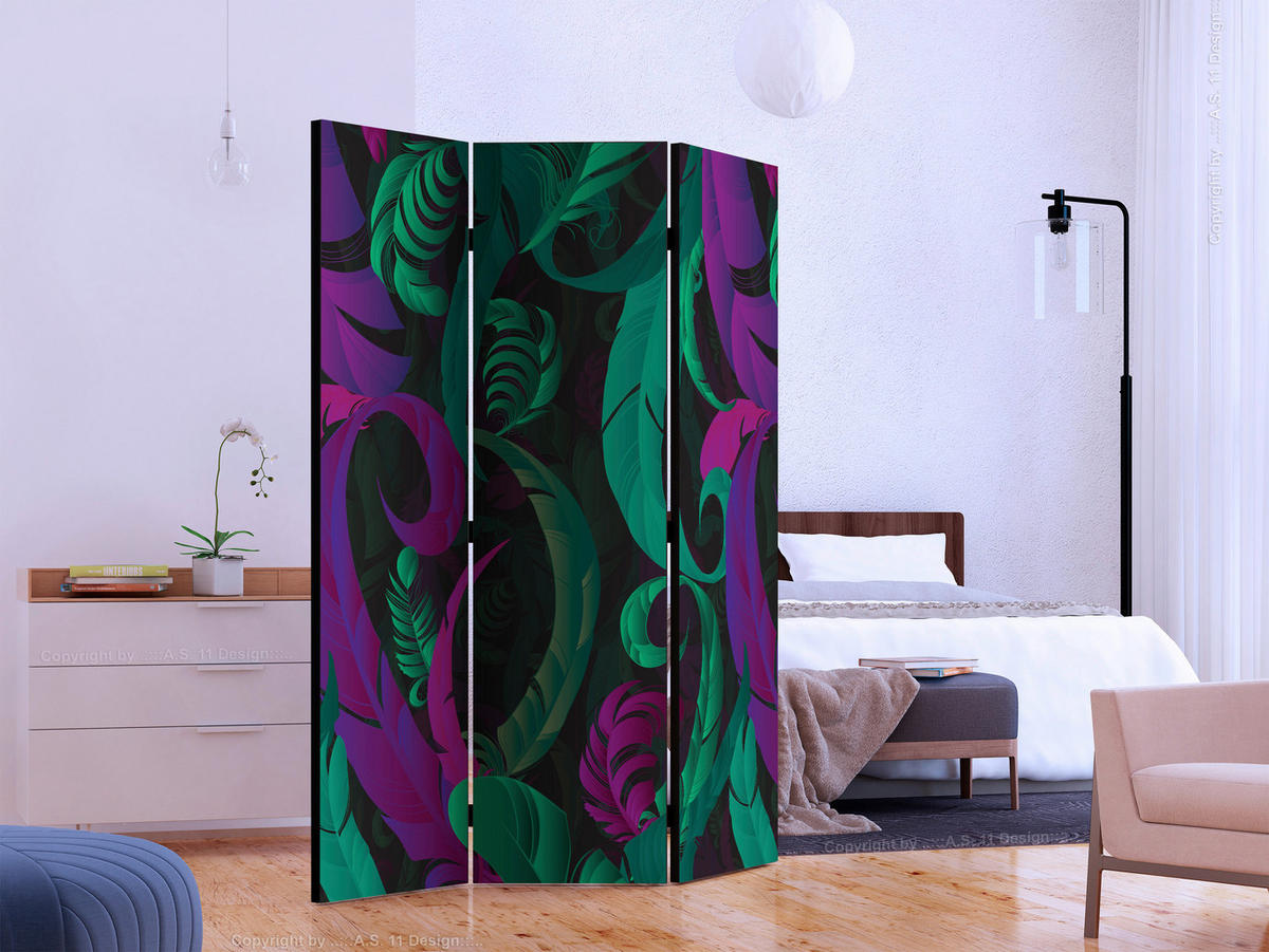 PARAVENT mit 3  Flügel - Violett/Grün, Basics, Holz/Textil (135/172/3cm) - artgeist