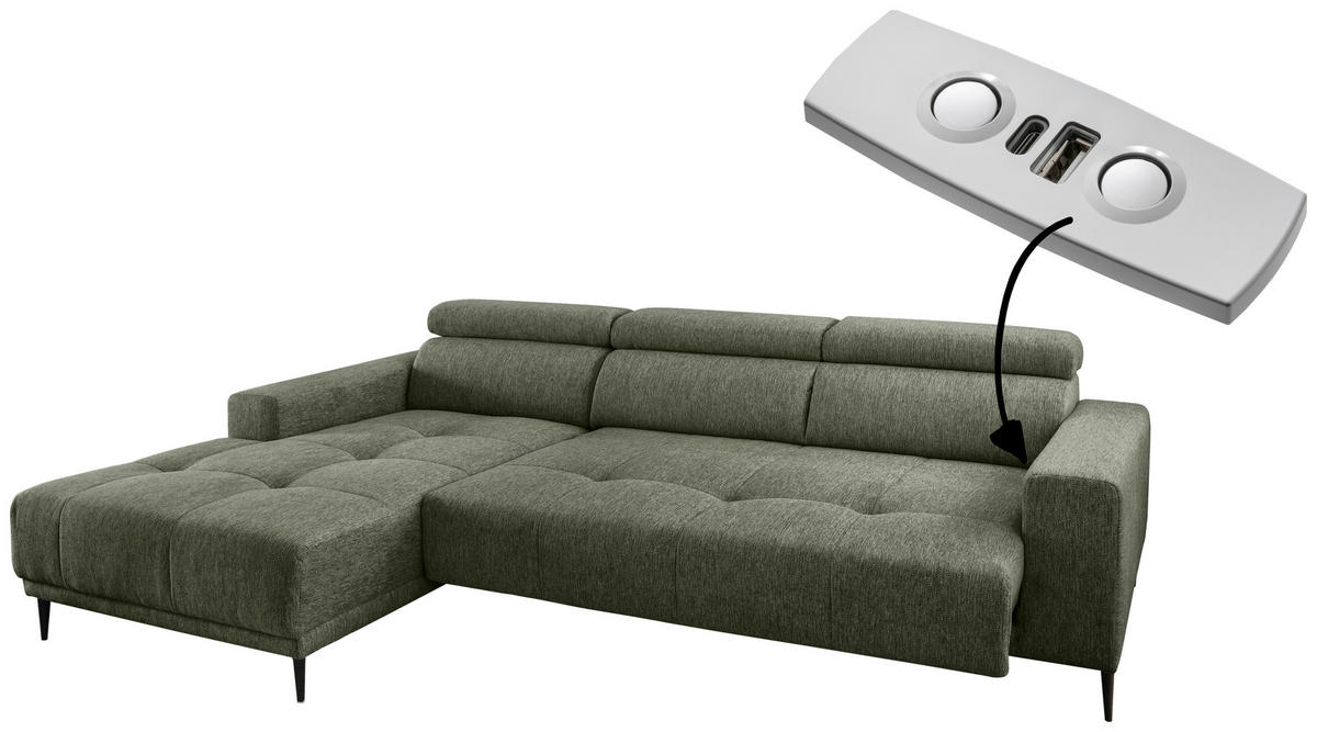 ECKSOFA Dunkelgrün Chenille  - Dunkelgrün/Schwarz, KONVENTIONELL, Textil/Metall (188/276cm) - Livetastic