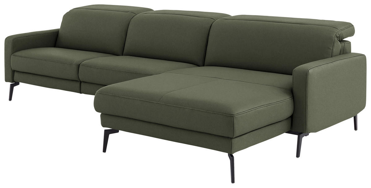 ECKSOFA  Echtleder Graugrün  - Schwarz/Graugrün, Design, Leder/Metall (323/179cm) - Dieter Knoll