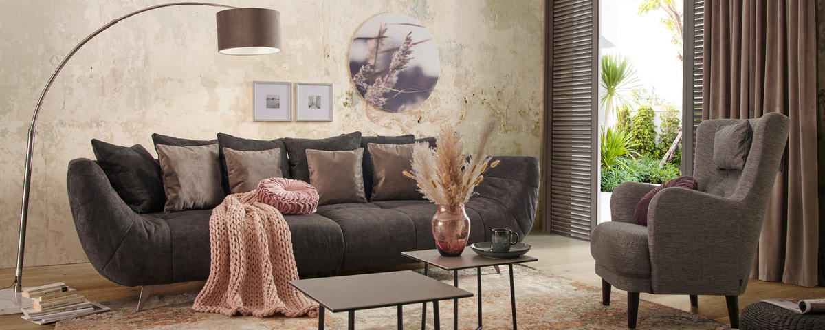 VELIKA SOFA crna  - siva/boja nerđajućeg čelika, Dizajnerski, tekstil/metal (300/79/133cm) - Hom`in