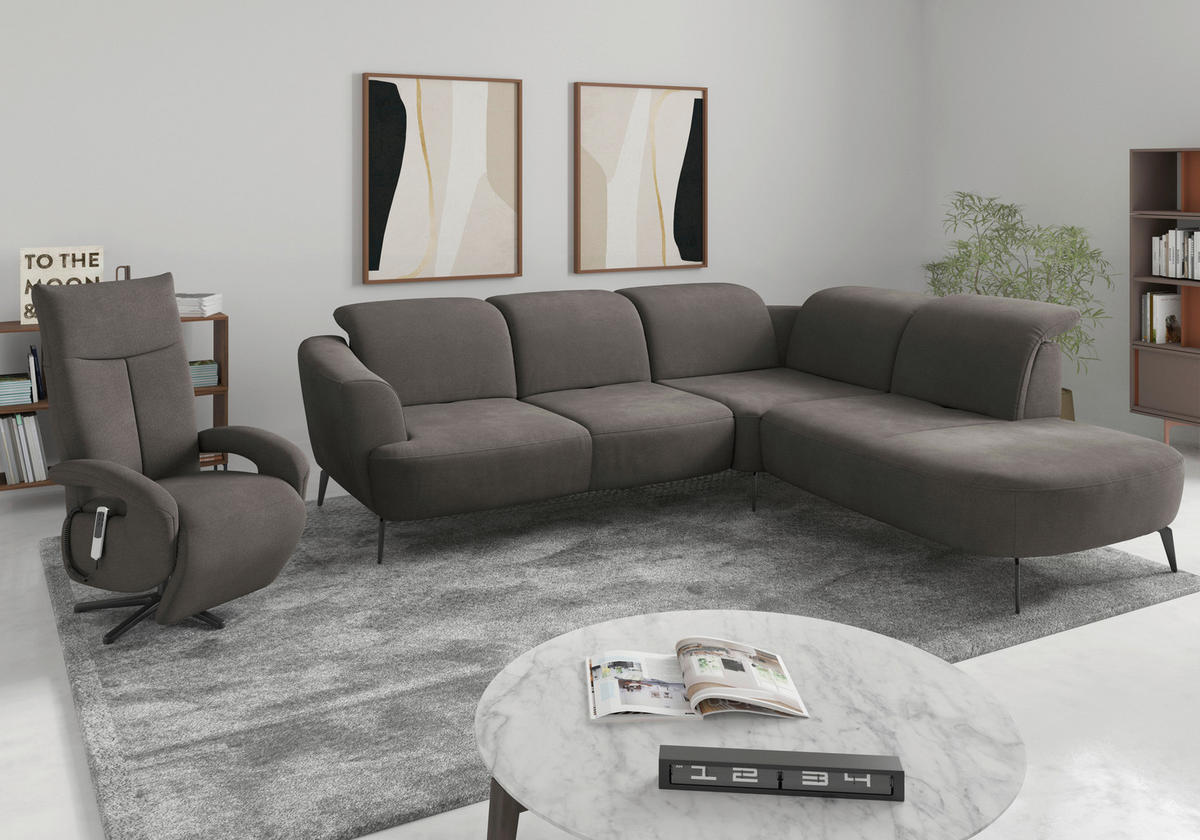 ECKSOFA in Flachgewebe Graphitfarben  300/267 cm  - Schwarz/Graphitfarben, KONVENTIONELL, Textil/Metall (300/267cm) - Sit & More