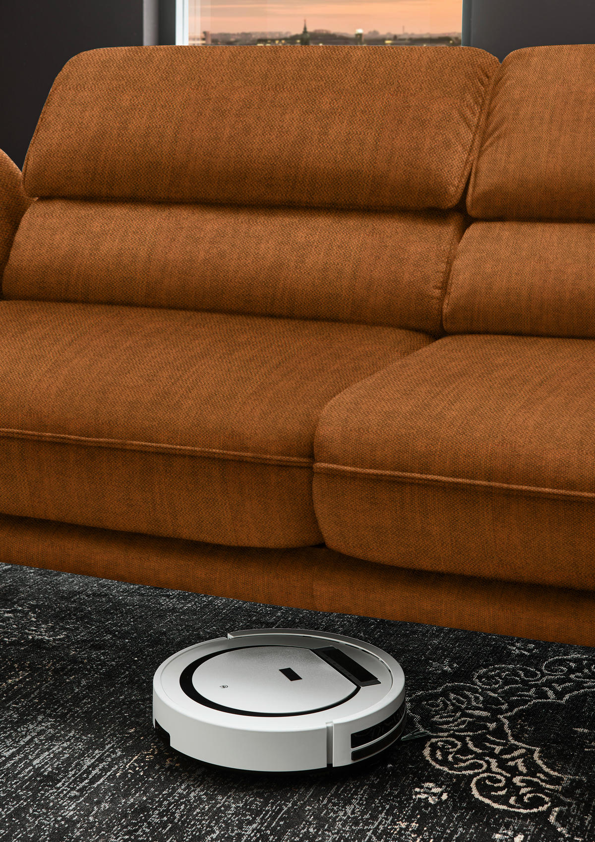 ECKSOFA in Velours Cognac  - Cognac/Schwarz, Design, Textil/Metall (283/153cm) - Valdera