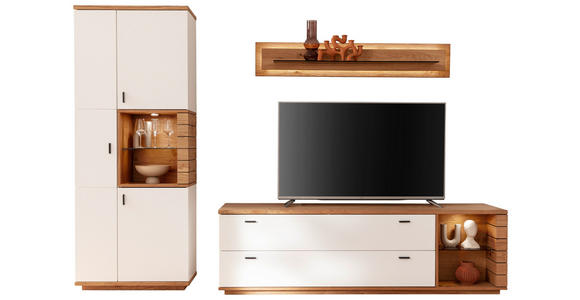 WOHNWAND  in Weiß, Wildeiche  305/202/50 cm  - Wildeiche/Anthrazit, Design, Glas/Holz (305/202/50cm) - Novel
