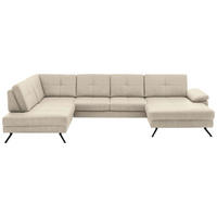 WOHNLANDSCHAFT Lederlook, Mikrofaser Creme, Naturfarben  - Creme/Schwarz, Design, Textil/Metall (220/345cm) - Beldomo System