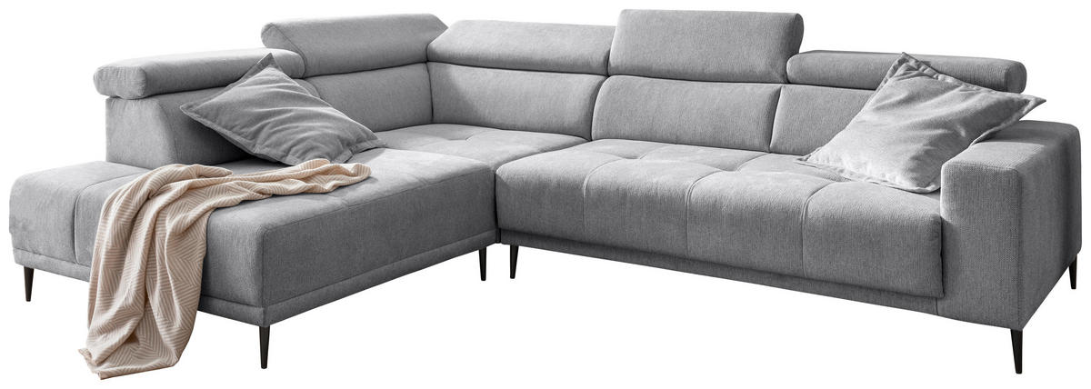 ECKSOFA Chenille Silberfarben  - Silberfarben/Schwarz, Konventionell, Textil/Metall (225/305cm) - Livetastic