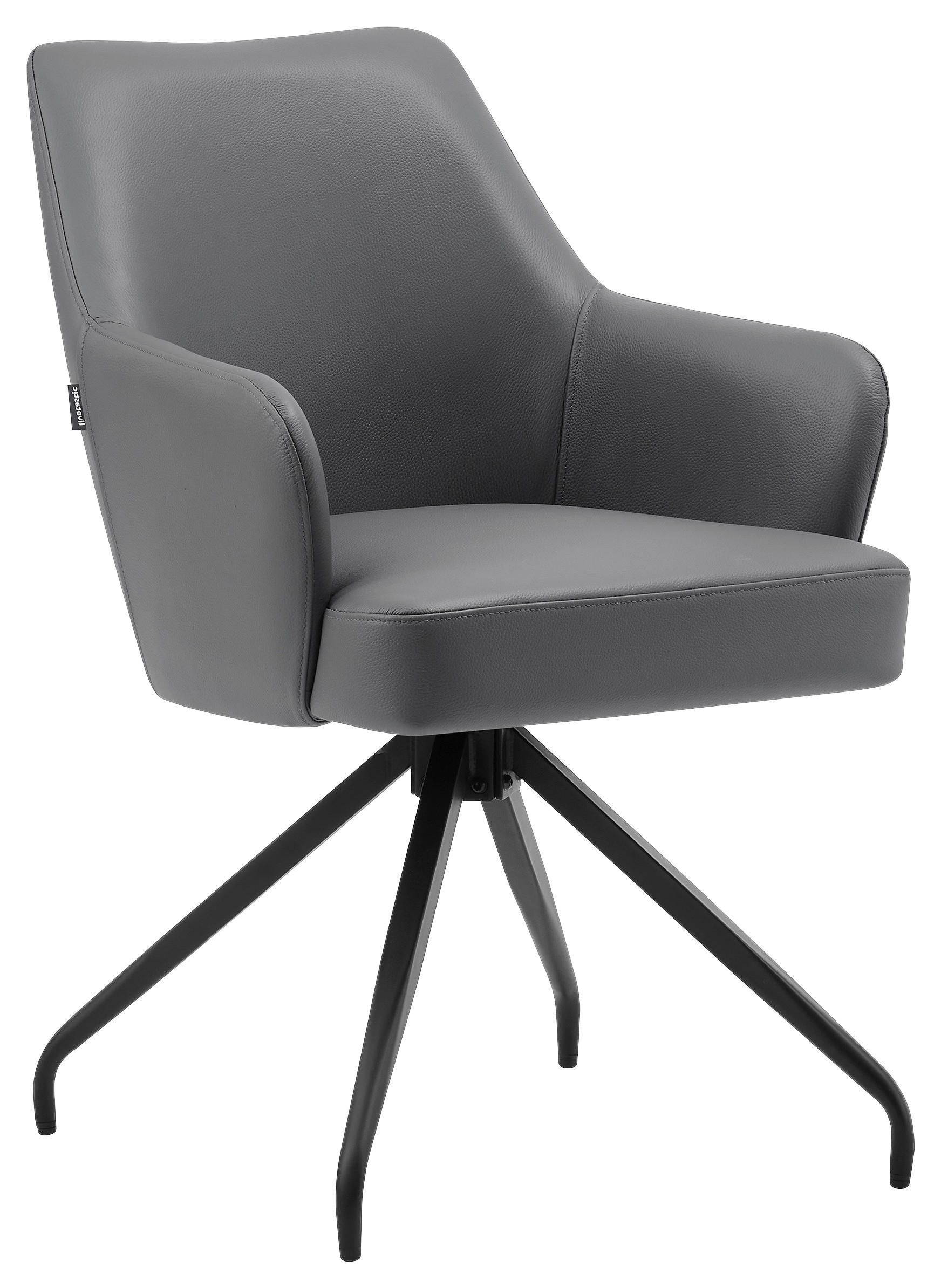 STOLICA S NASLONOM ZA RUKE  siva, crna  drvo, metal, koža      - siva/crna, Moderno, koža/drvo (57,5/83,5/63cm) - Livetastic
