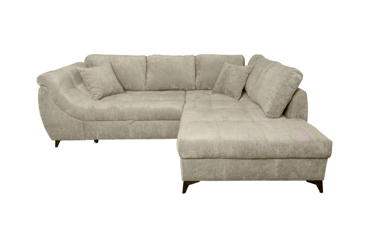 ECKSOFA LIVANO Beige Chenille Liegefläche im Originalstoff  - Beige/Schwarz, Design, Textil/Metall (250/190cm) - P & B