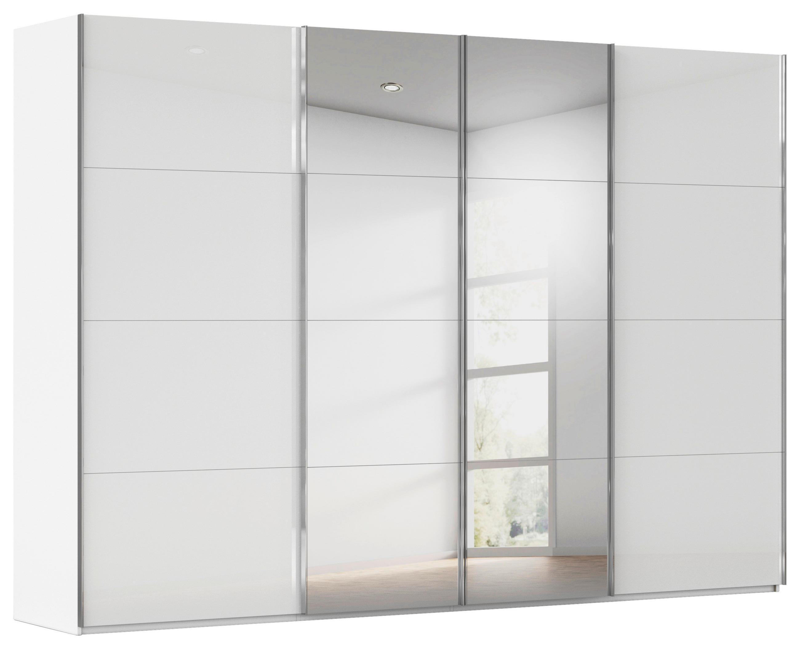 SCHWEBETÜRENSCHRANK 316/223/68 cm 4-türig Weiß  - Chromfarben/Weiß, Design, Glas/Holzwerkstoff (316/223/68cm) - Novel