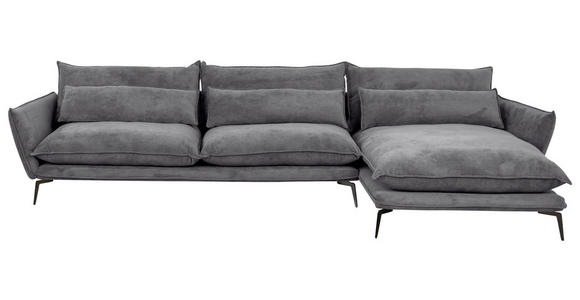 ECKSOFA in Webstoff Anthrazit  - Anthrazit/Schwarz, Design, Textil/Metall (338/165cm) - Hom`in