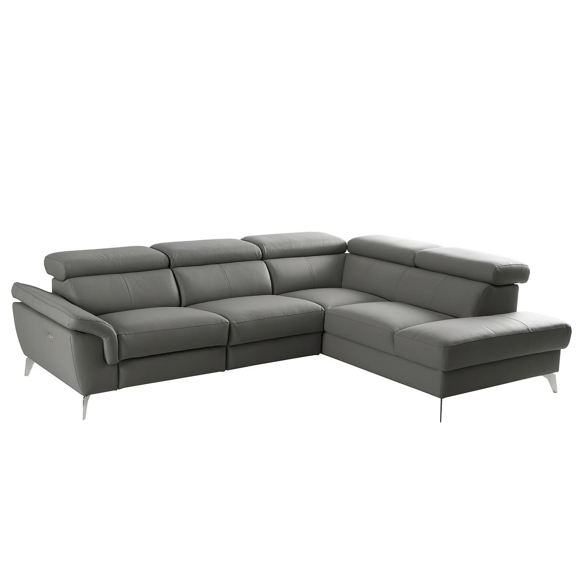 ECKSOFA Anthrazit Echtleder Lederlook Rücken echt, Armteilverstellung, Relaxfunktion, Kopfteilverstellung  - Chromfarben/Anthrazit, Design, Leder/Textil (252/179cm) - Livetastic