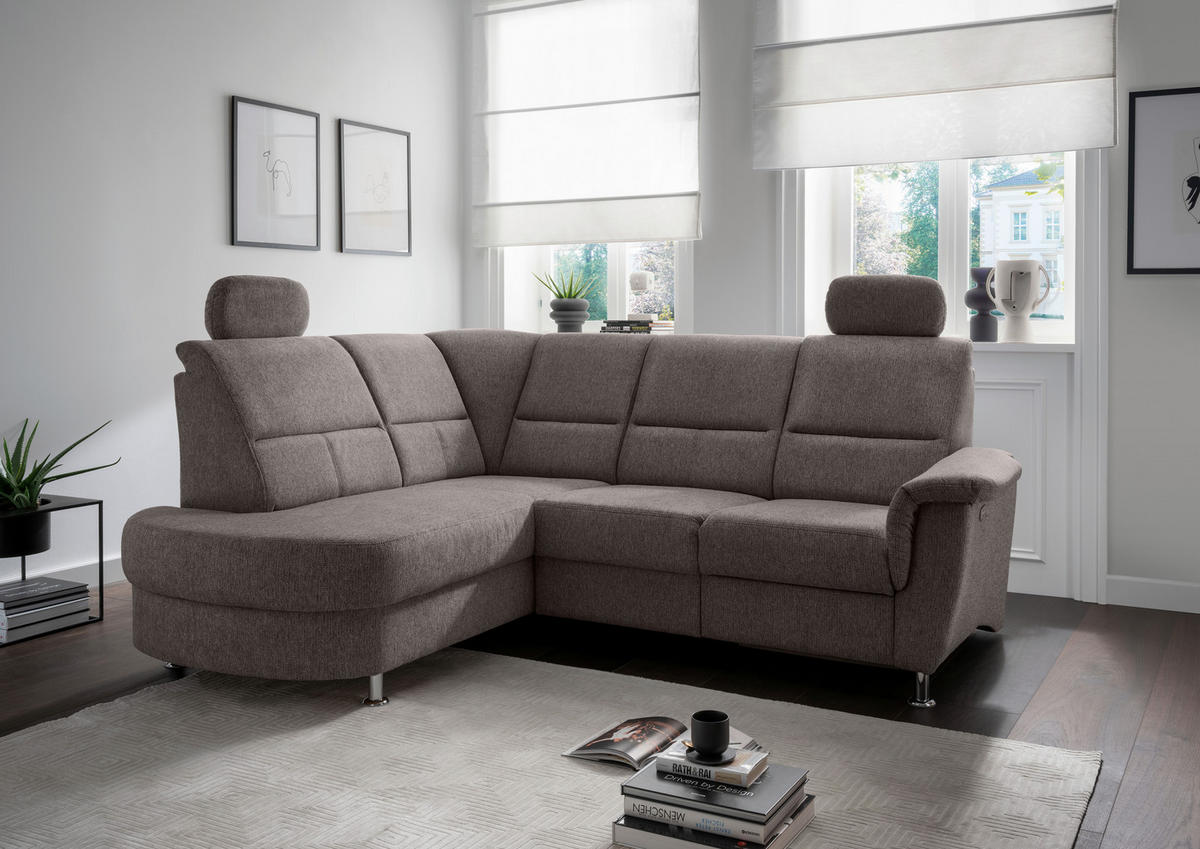 ECKSOFA in Chenille Graubraun  - Chromfarben/Graubraun, Konventionell, Textil/Metall (184/231cm) - Livetastic