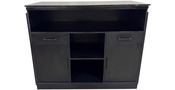 BARSCHRANK Mangoholz, Eukalyptusholz vollmassiv Schwarz, Goldfarben  - Goldfarben/Schwarz, Trend, Holz/Stein (130/109/60cm) - Ambia Home