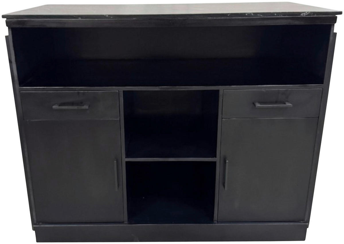BARSCHRANK Mangoholz, Eukalyptusholz vollmassiv Schwarz, Goldfarben  - Goldfarben/Schwarz, Trend, Holz/Stein (130/109/60cm) - Ambia Home