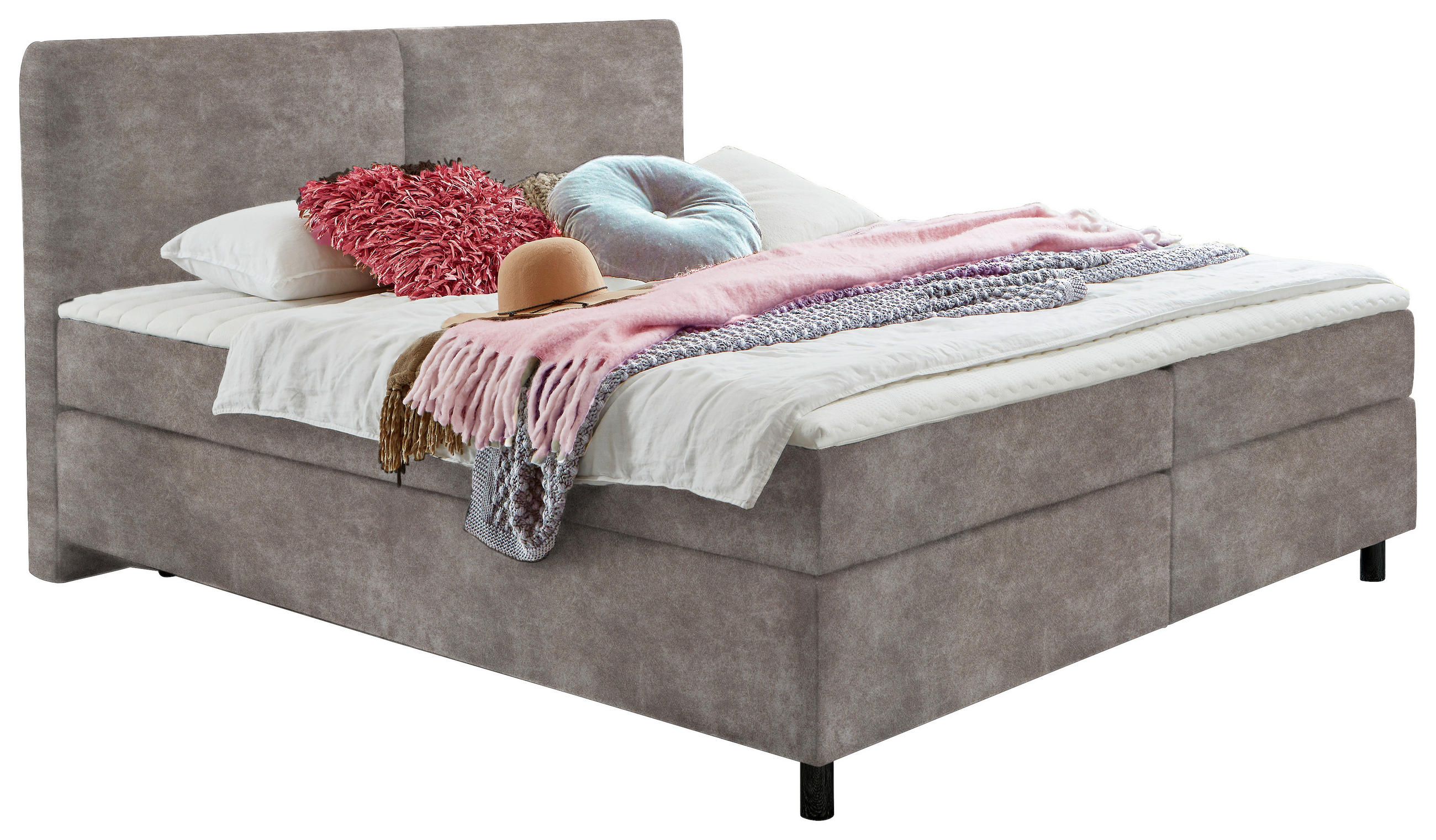 BOXSPRINGBETT 160/200 cm  in Hellgrau  - Hellgrau/Schwarz, Konventionell, Kunststoff/Textil (160/200cm) - Hom`in