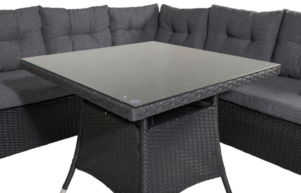 LOUNGEGARNITUR    - Schwarz/Grau, KONVENTIONELL, Glas/Kunststoff - Gardenson