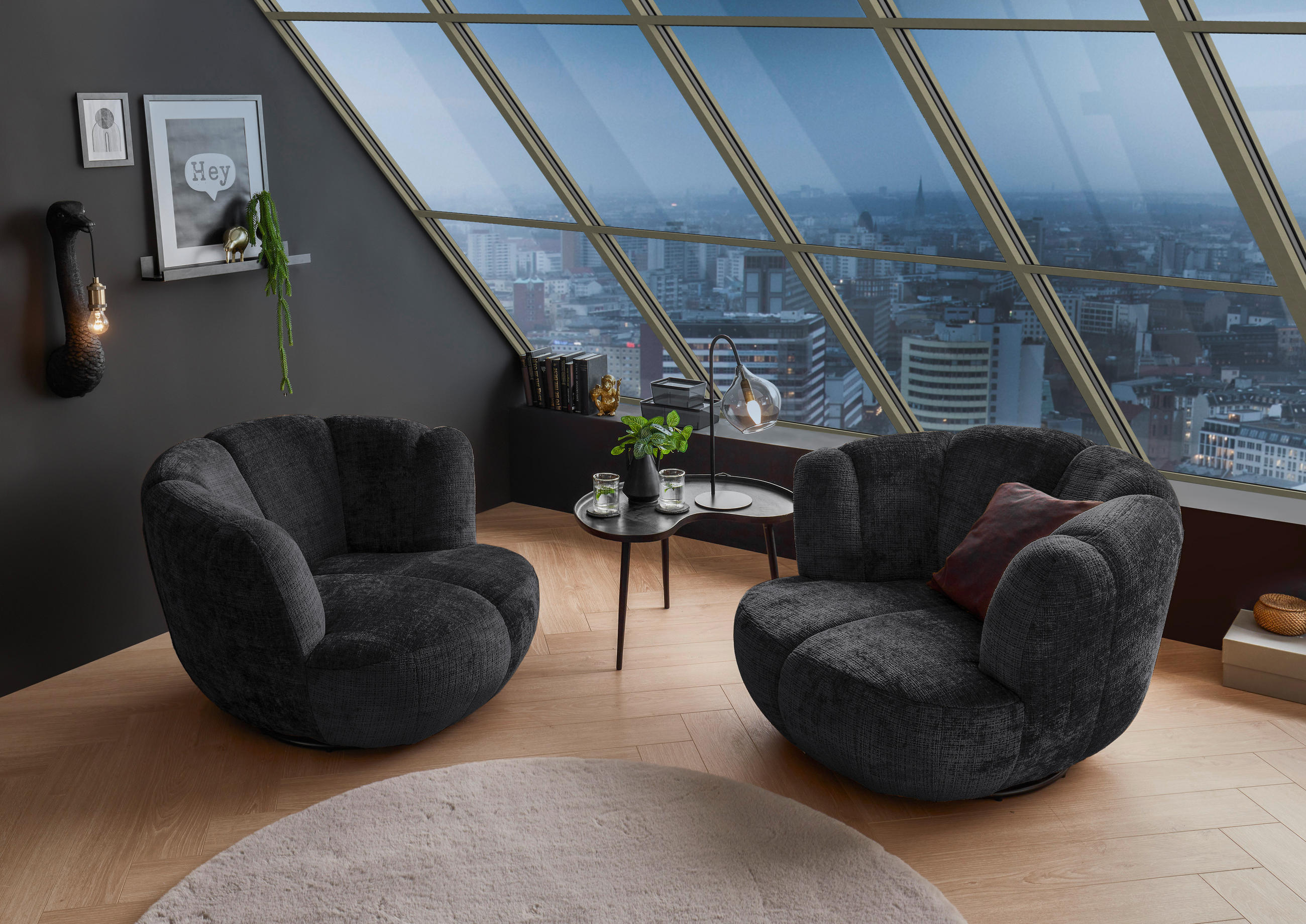 SESSEL in Chenille Schwarz  - Schwarz, Konventionell, Textil/Metall (101/69/107cm) - MID.YOU