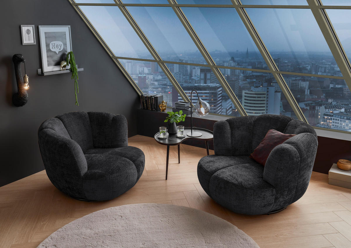 SESSEL in Chenille Schwarz  - Schwarz, Konventionell, Textil/Metall (101/69/107cm) - MID.YOU