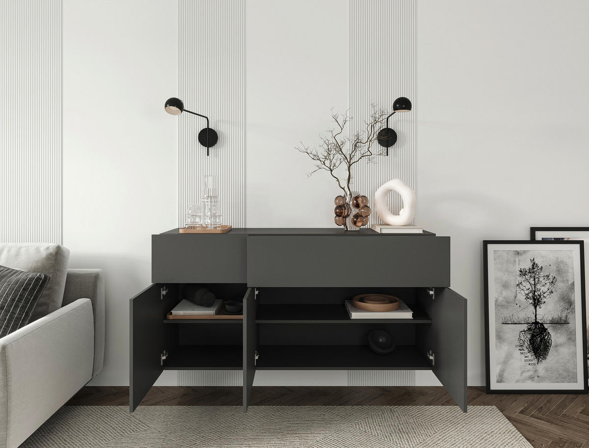 SIDEBOARD Newniq  in 150/75/42 cm  - Anthrazit, Design, Holzwerkstoff (150/75/42cm) - Hom`in