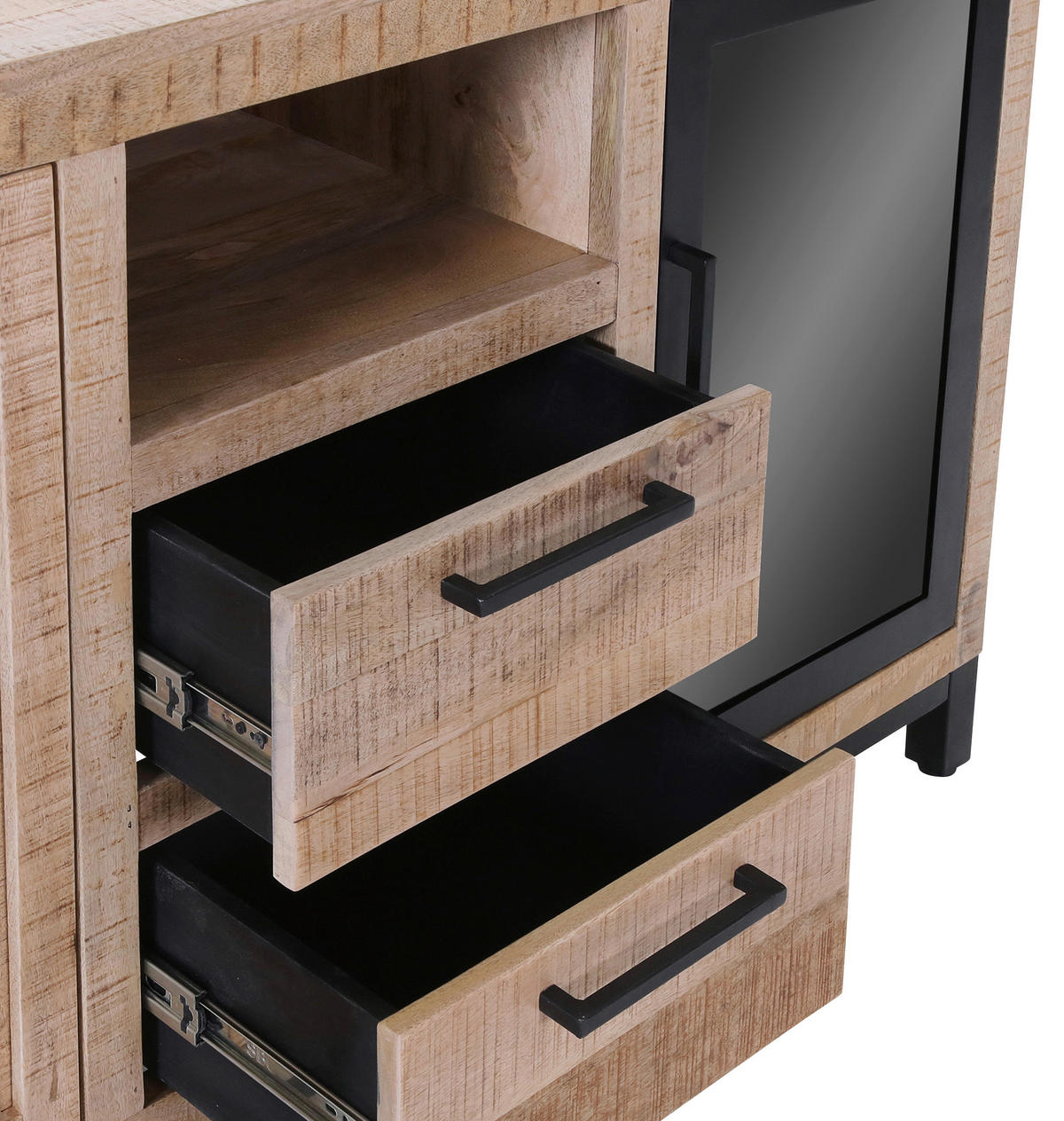 SIDEBOARD  in 175/80/43 cm  - Schwarz/Naturfarben, LIFESTYLE, Glas/Holz (175/80/43cm) - Landscape