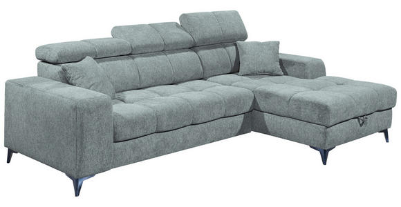 ECKSOFA Hellblau Chenille Zierkissen, Bettkasten, Rücken echt, Kopfteilverstellung, Sitztiefenverstellung  - Schwarz/Hellblau, KONVENTIONELL, Kunststoff/Textil (268/172cm) - Carryhome