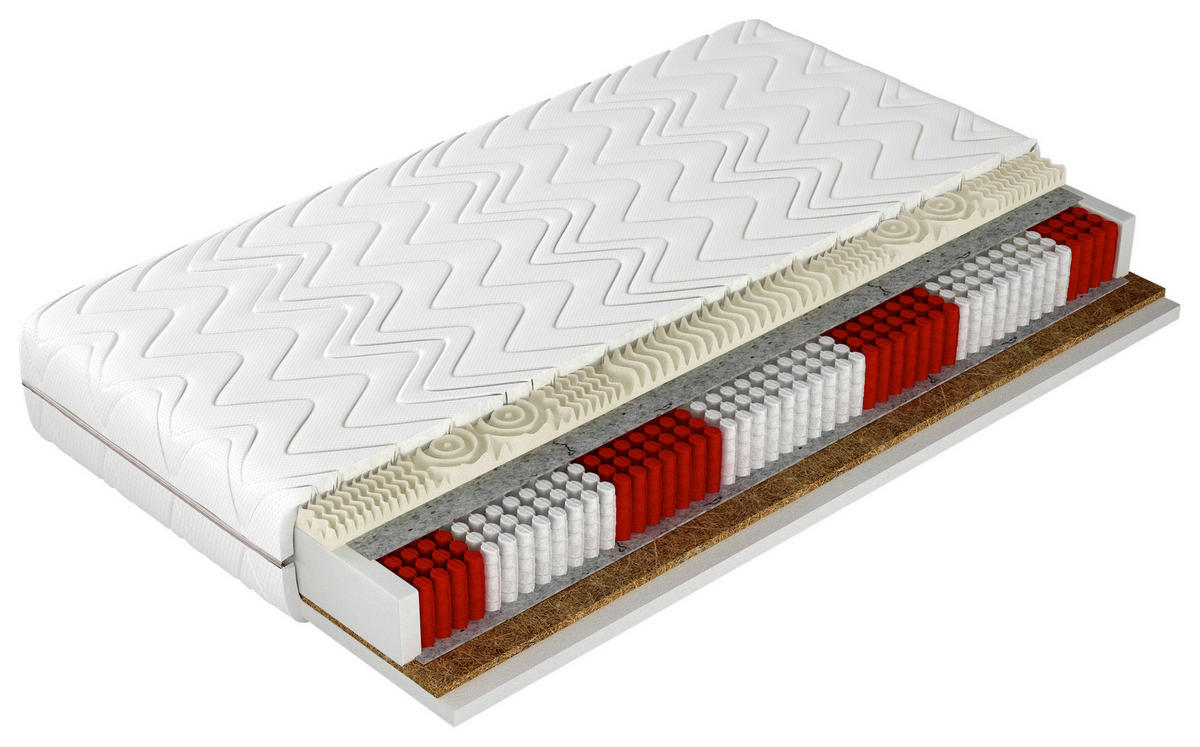 TASCHENFEDERKERNMATRATZE GRAND VISCO mit Kokos, 180/200 cm, Höhe ca.: 20 cm, Wendematratze mit unterschiedlichen Härtegraden, H2 + H3 = mittel + fest, 7-Zonen - Textil (180/200cm)