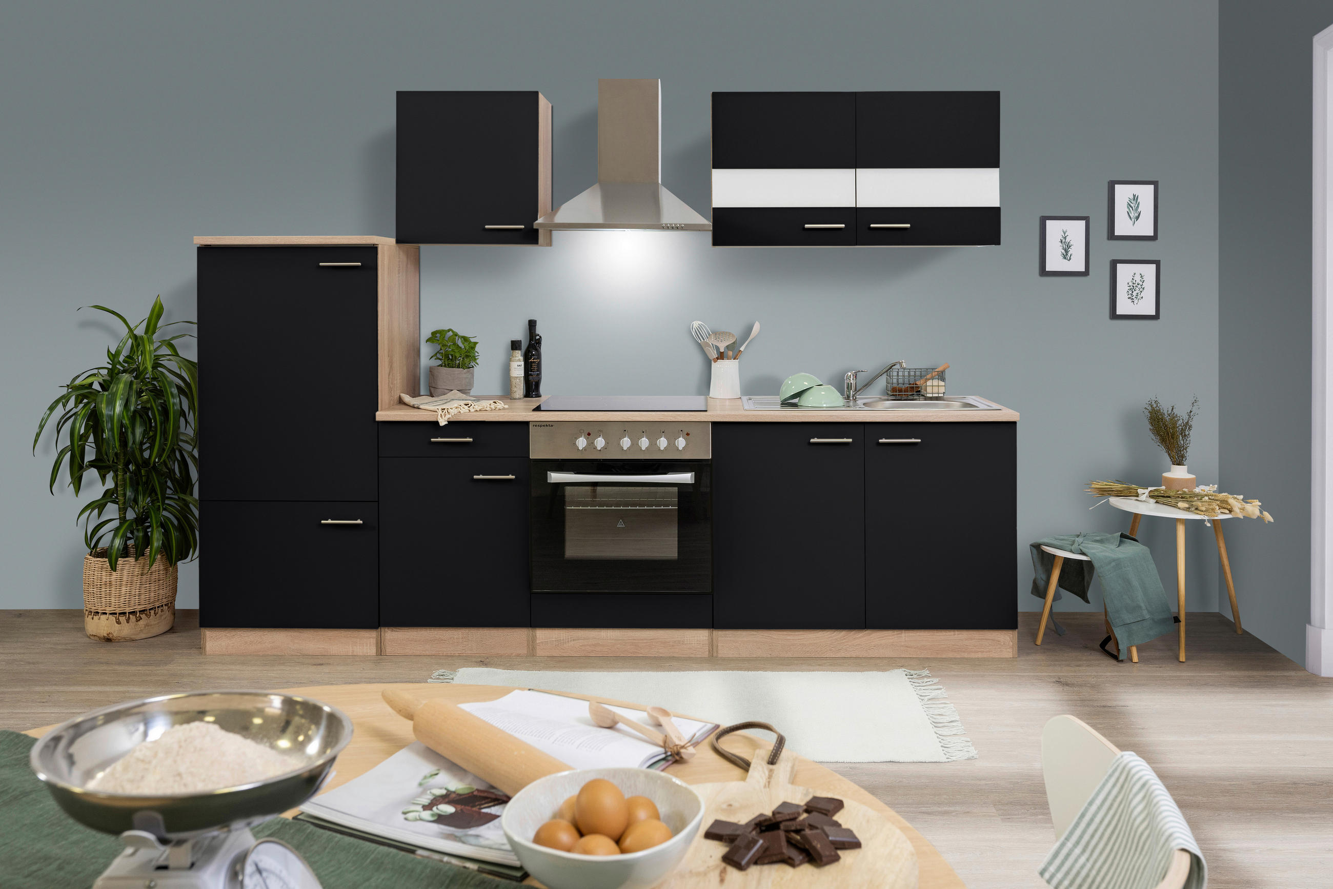 Küchenleerblock LBKB270ESS 270/200/60 cm   in Schwarz  - Edelstahlfarben/Eichefarben, Basics, Holzwerkstoff/Metall (270/200/60cm) - Respekta