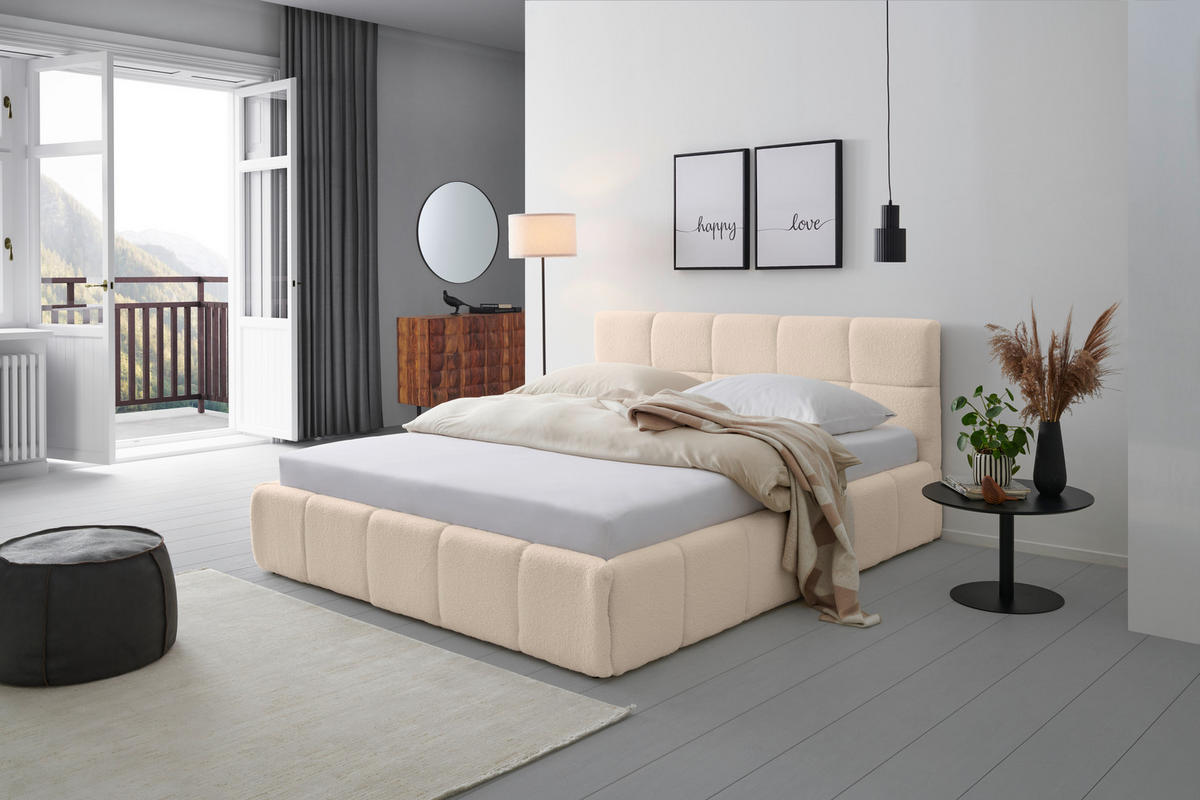 POLSTERBETT 180/200 cm,  in Beige, Lattenrost,  - Beige/Schwarz, MODERN, Holz/Kunststoff (180/200cm) - Livetastic